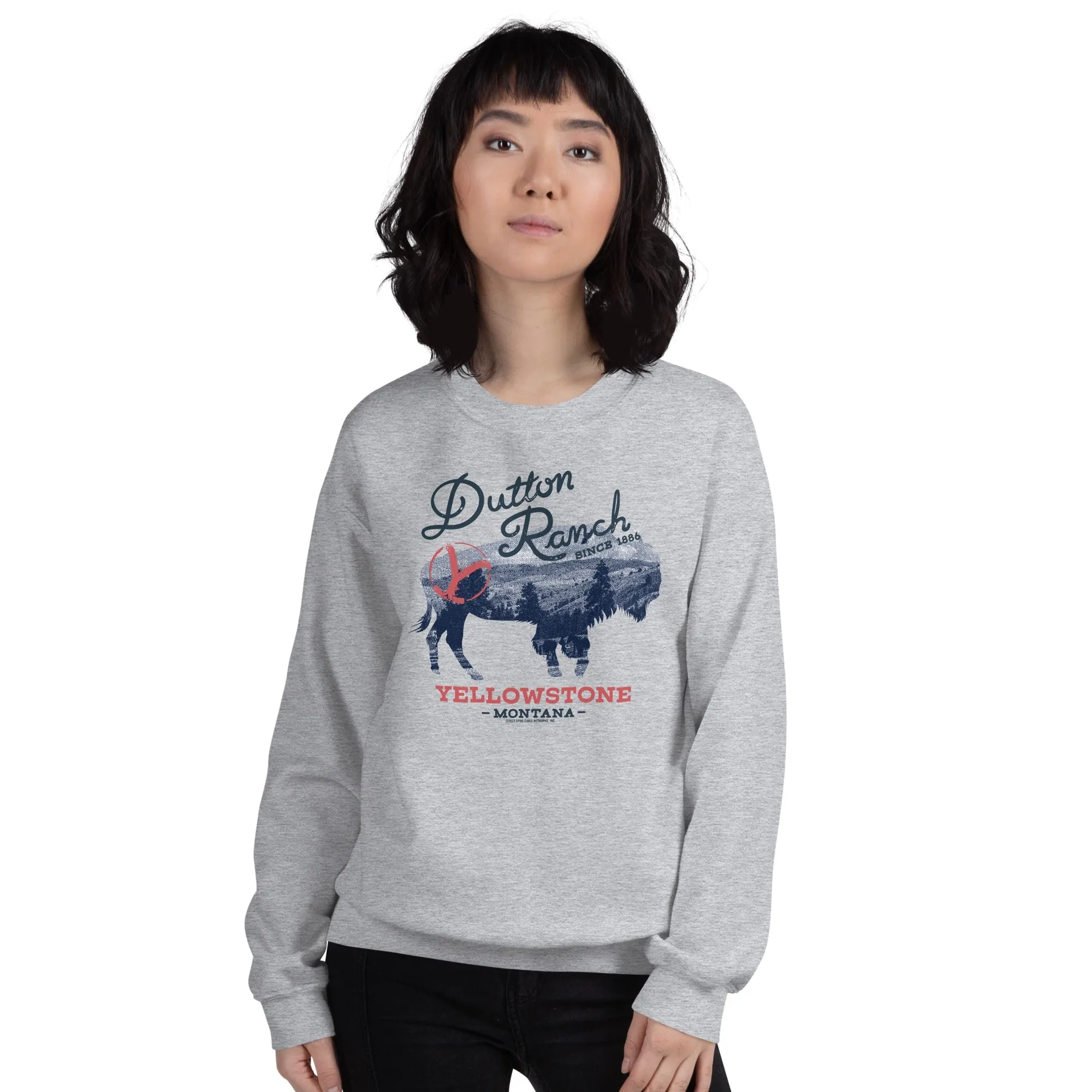 Yellowstone Dutton Ranch Montana Bison Fleece Crewneck Sweatshirt