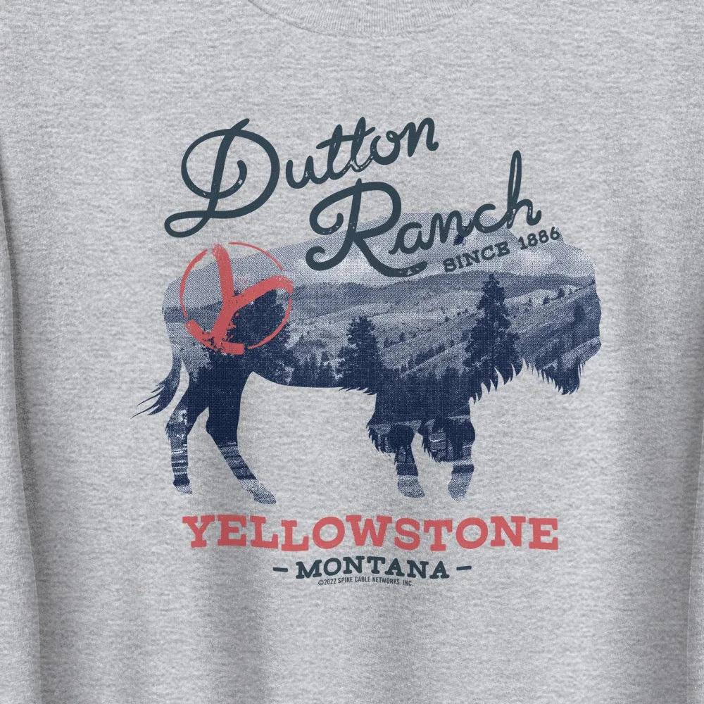 Yellowstone Dutton Ranch Montana Bison Fleece Crewneck Sweatshirt